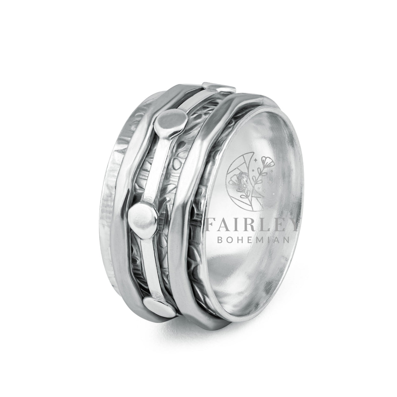 bohemian spinner ring anxiety fidget worry ring in solid sterling silver