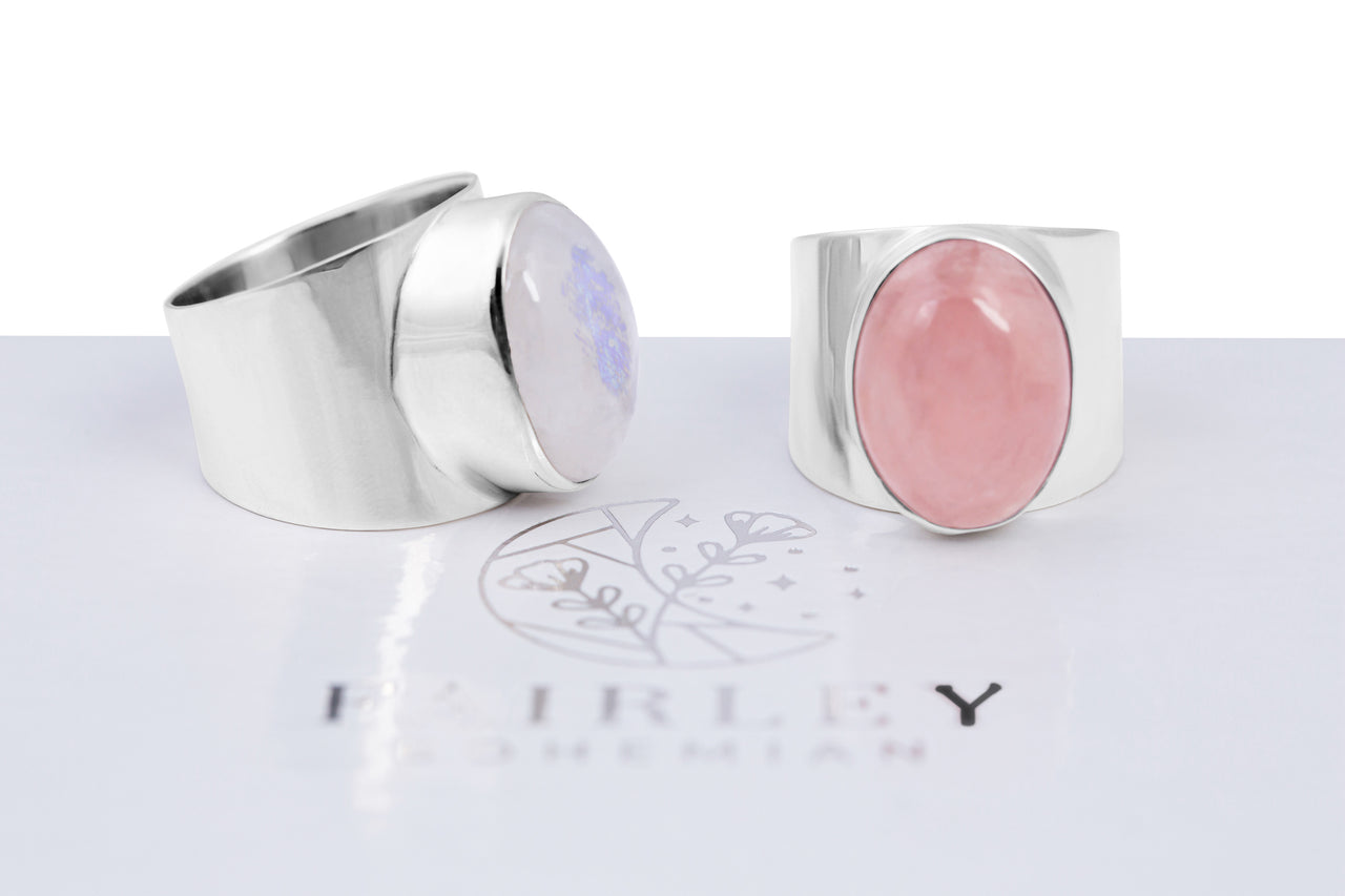 moonstone june birthstone statement ring solid silver large gemstone rose quartz october birthstone
