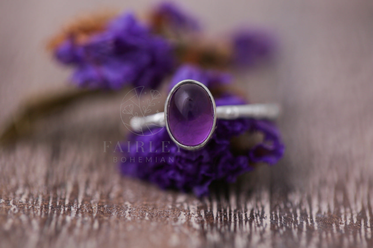 amethyst february adjustable silver gemstone birthstone ring