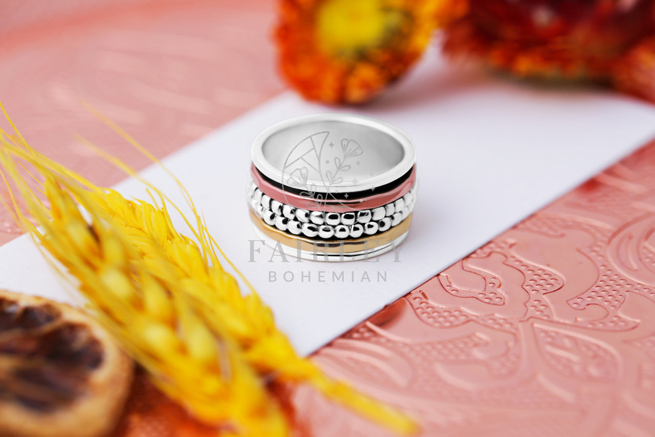 bohemian style spinner ring handmade solid sterling 925 silver