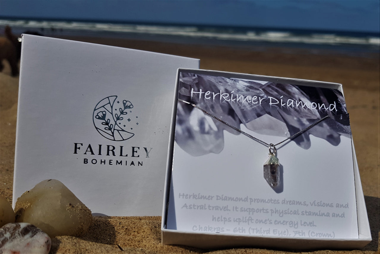 raw gemstone birthstone personalised necklace gift herkimer diamond