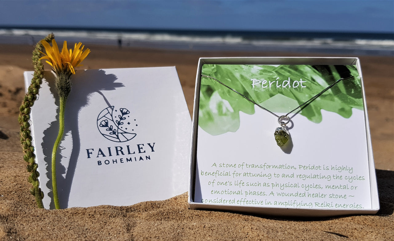raw gemstone birthstone personalised necklace gift peridot august