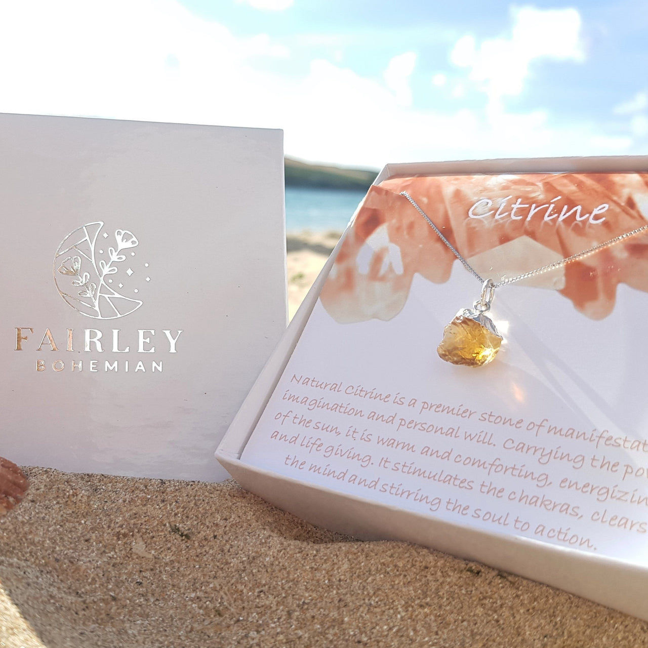 raw gemstone birthstone personalised necklace gift citrine november