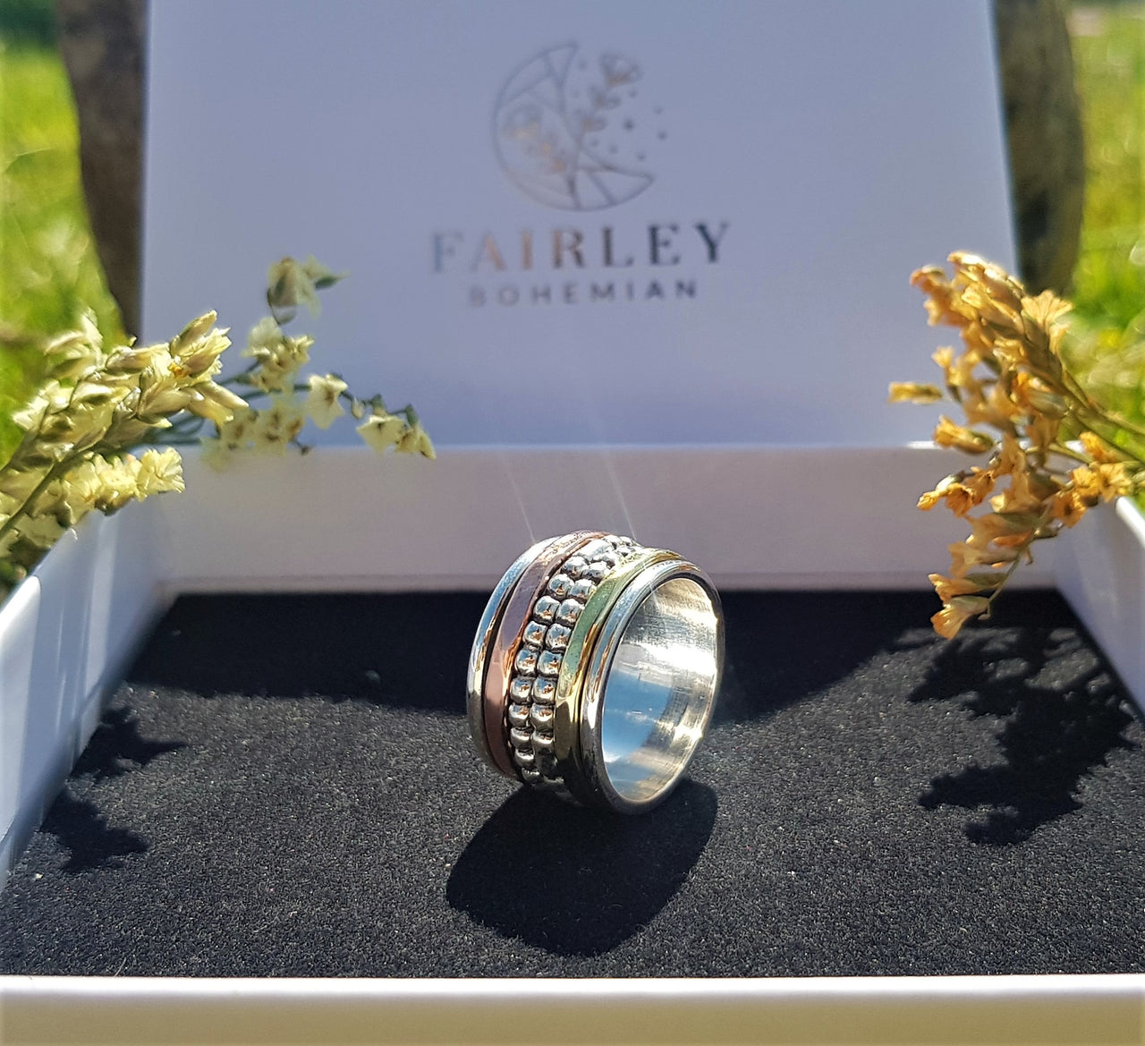 bohemian style spinner ring handmade solid sterling 925 silver