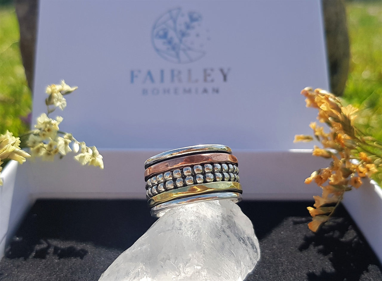 bohemian style spinner ring handmade solid sterling 925 silver