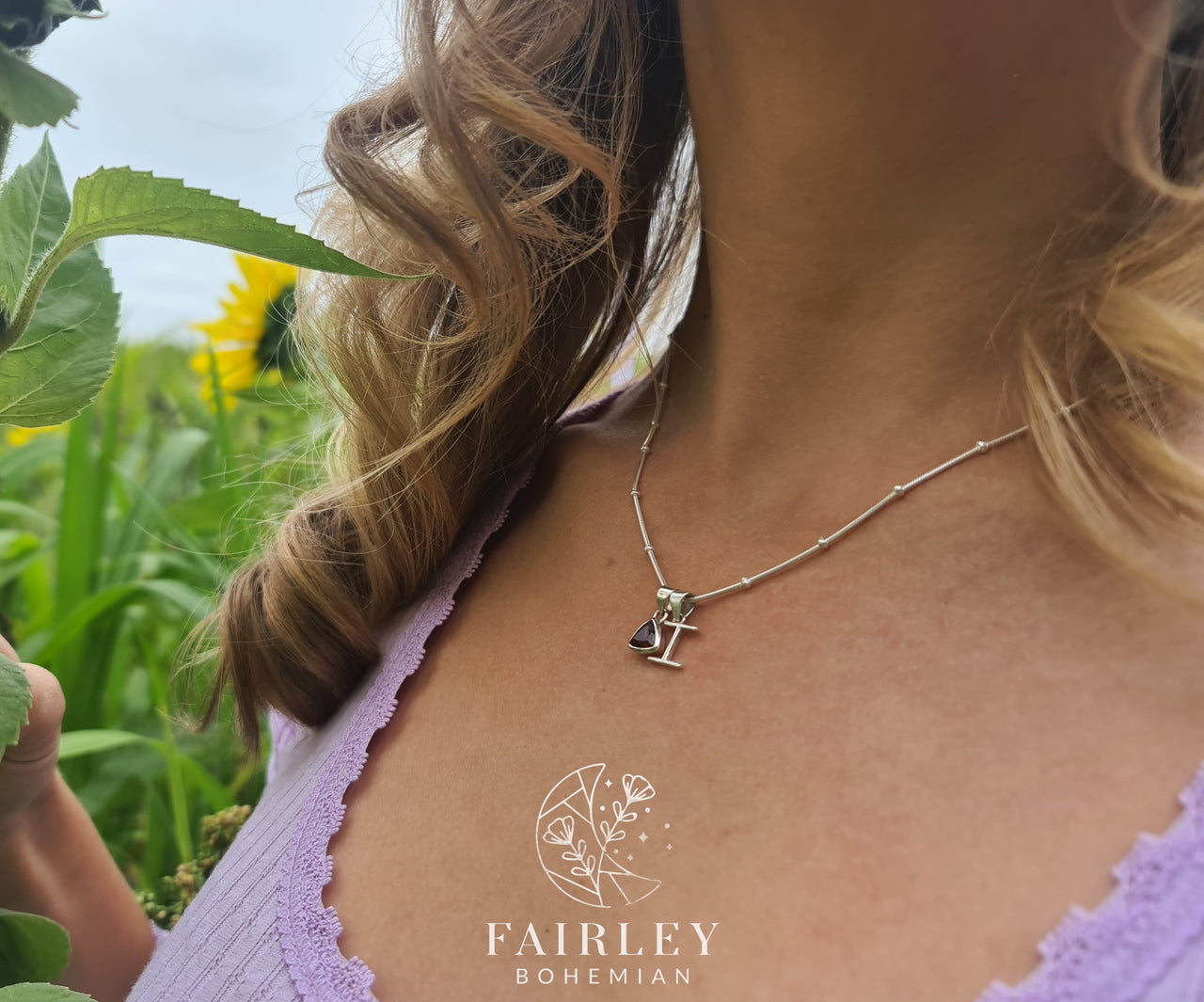 January Garnet Birthstone Necklace Sterling Silver