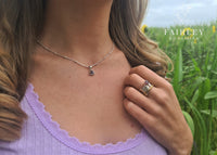 Thumbnail for model fields bohemian garnet ring and garnet personalised silver necklace