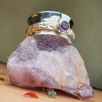 Thumbnail for purple tourmaline spinner ring on raw gemstone