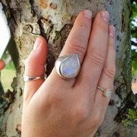 Thumbnail for moonstone ring june birthstone teardrop sterling silver bohemian ring