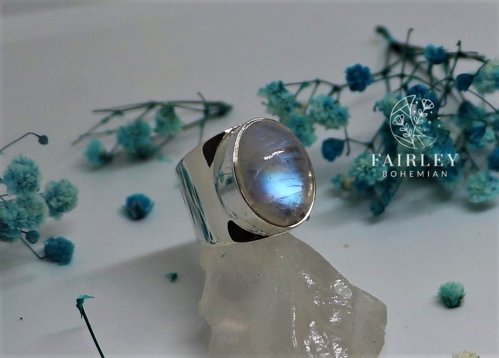 moonstone june birthstone statement ring solid silver large gemstone