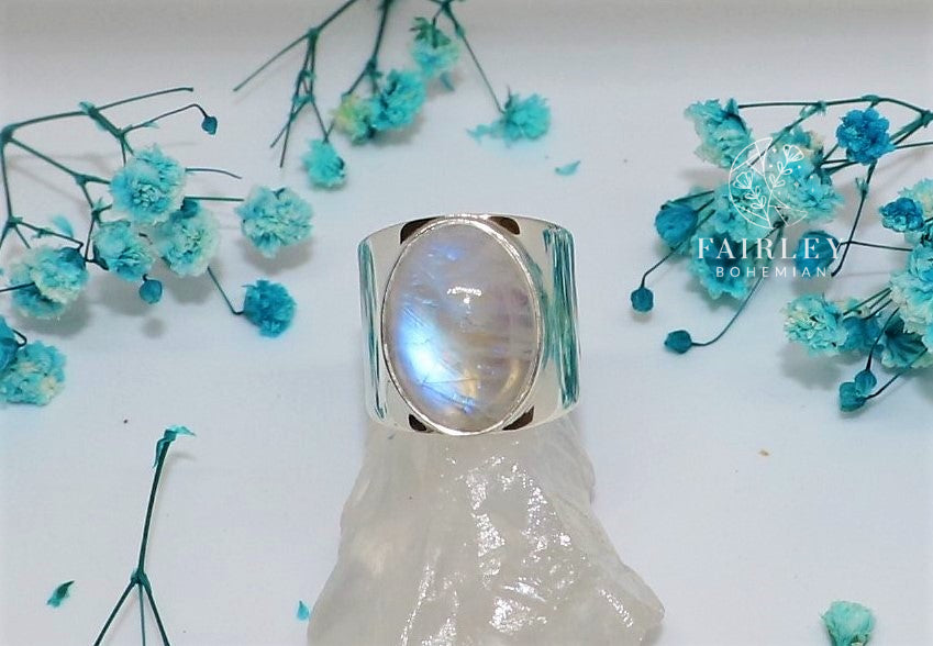 moonstone june birthstone statement ring solid silver large gemstone