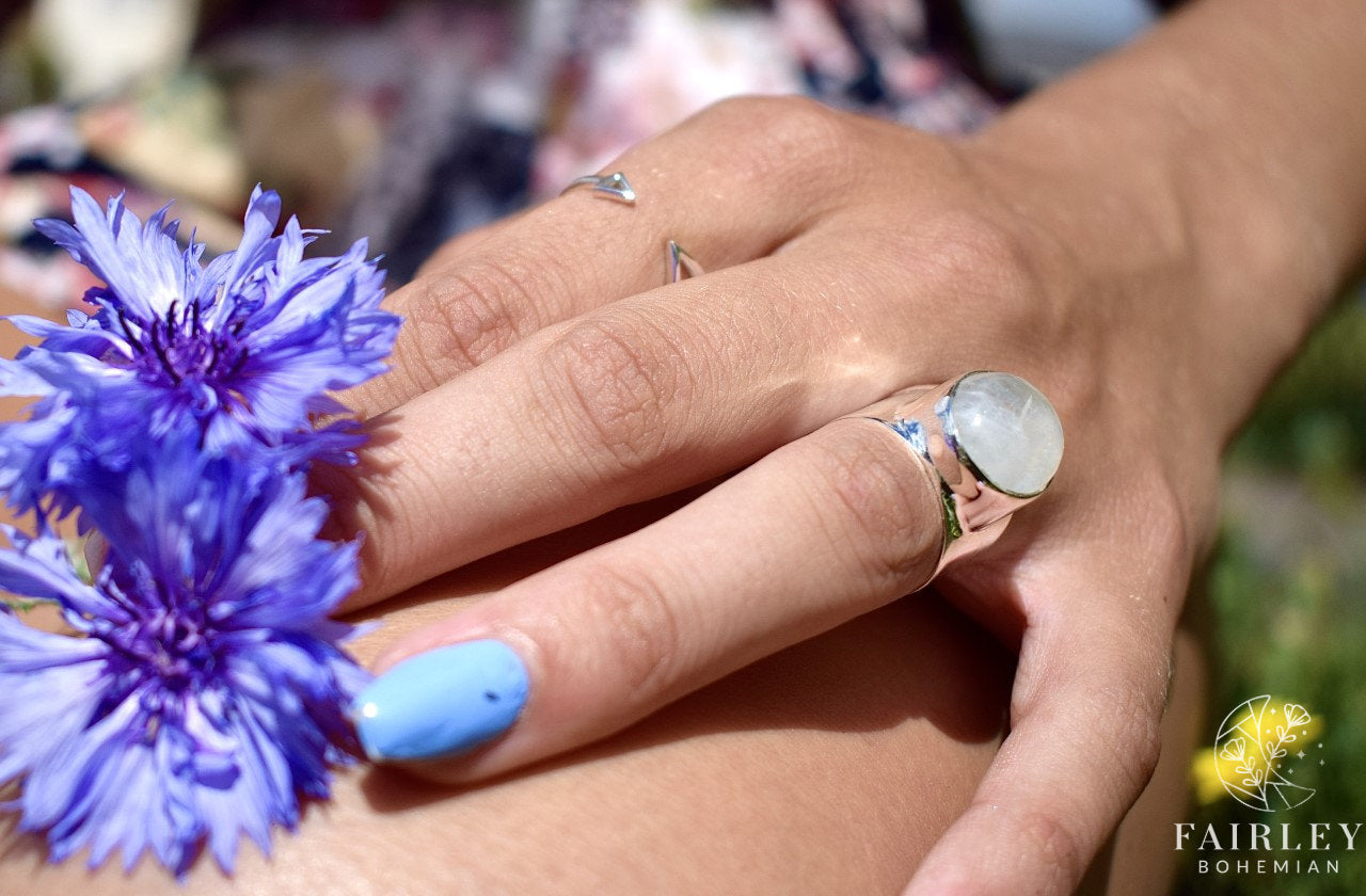 moonstone june birthstone statement ring solid silver large gemstone