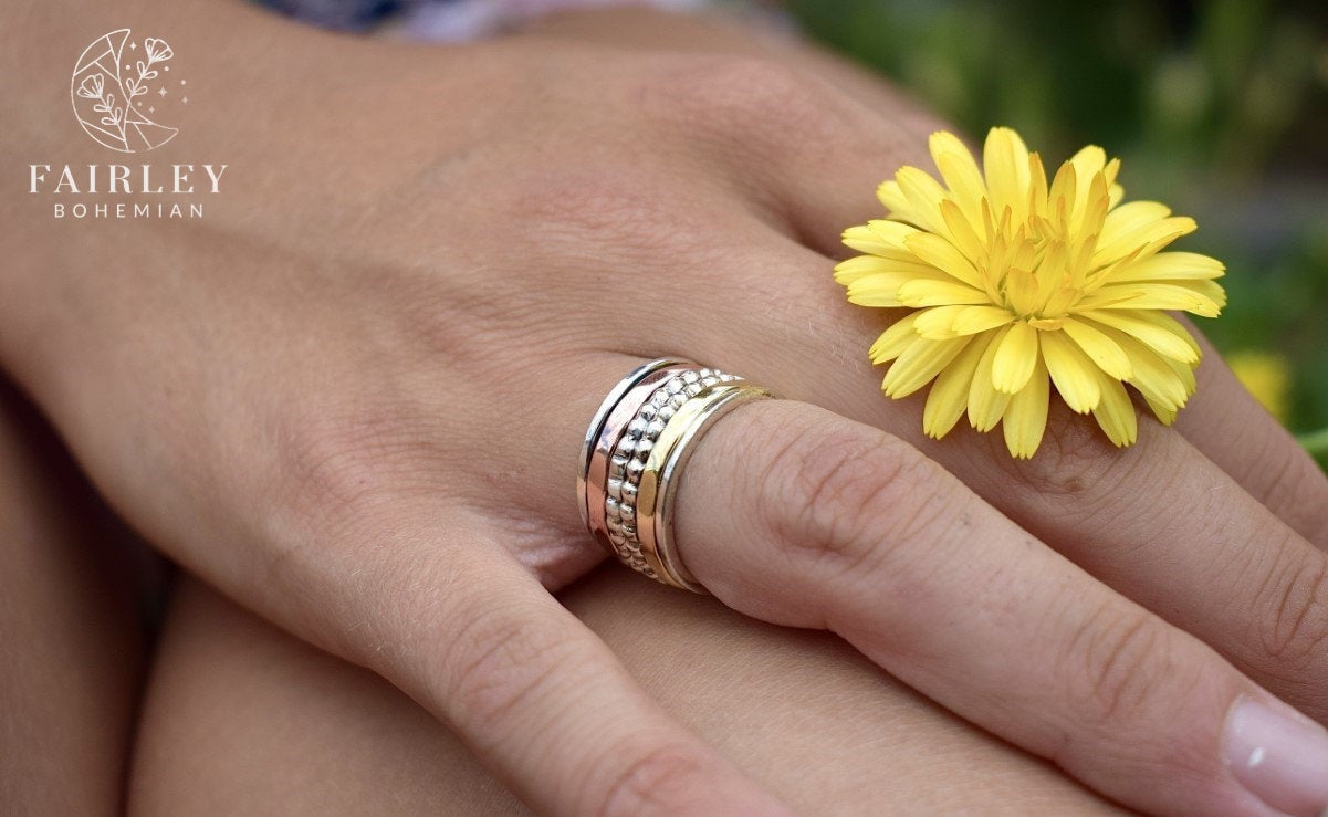 bohemian style spinner ring handmade solid sterling 925 silver