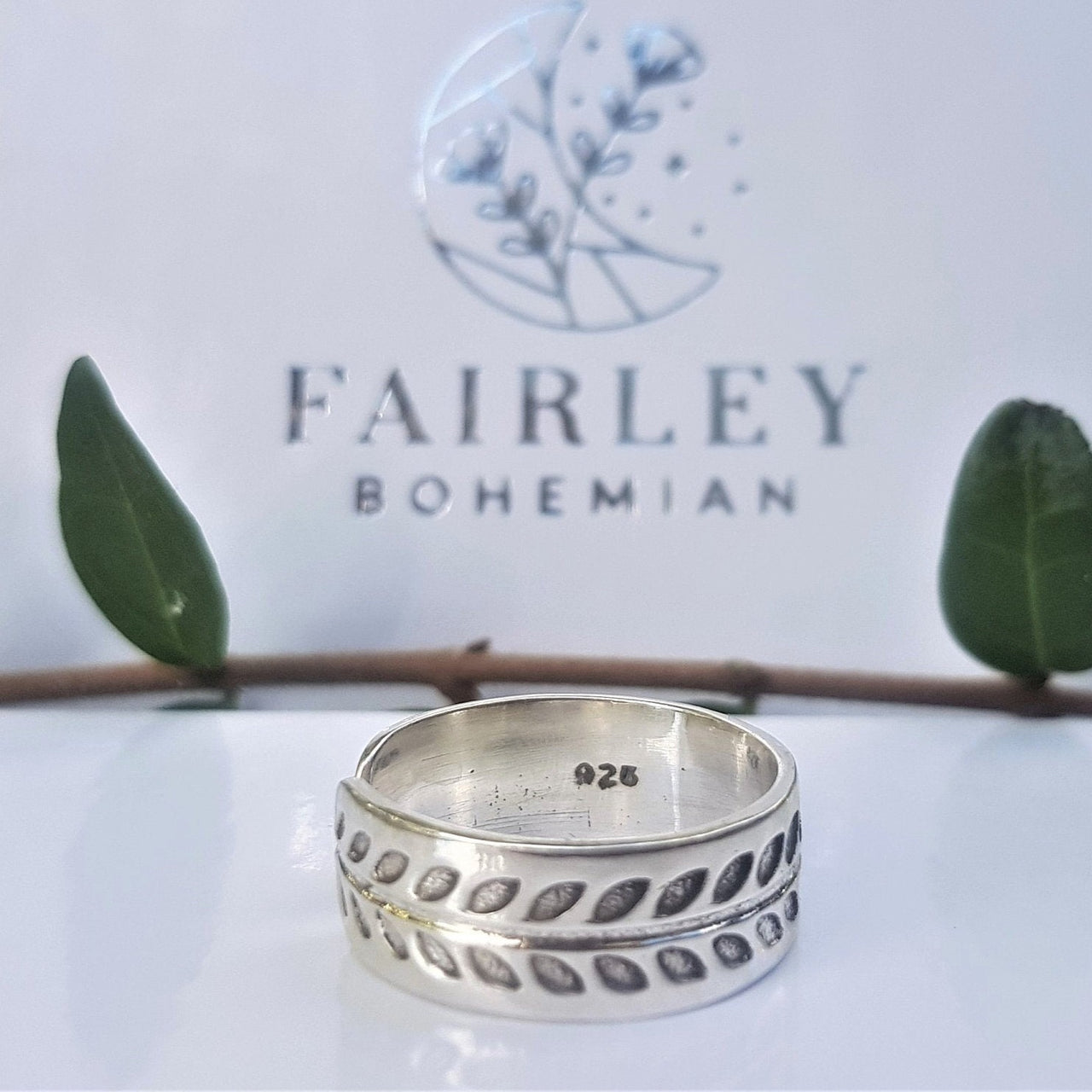 adjustable solid silver unisex ring handmade boho ring leaf autumnal design boho chic style