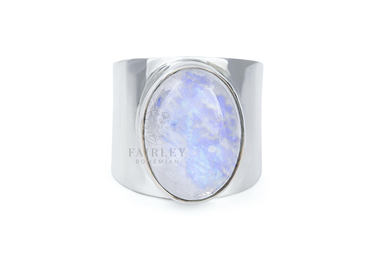 moonstone june birthstone statement ring solid silver large gemstone hippy ring