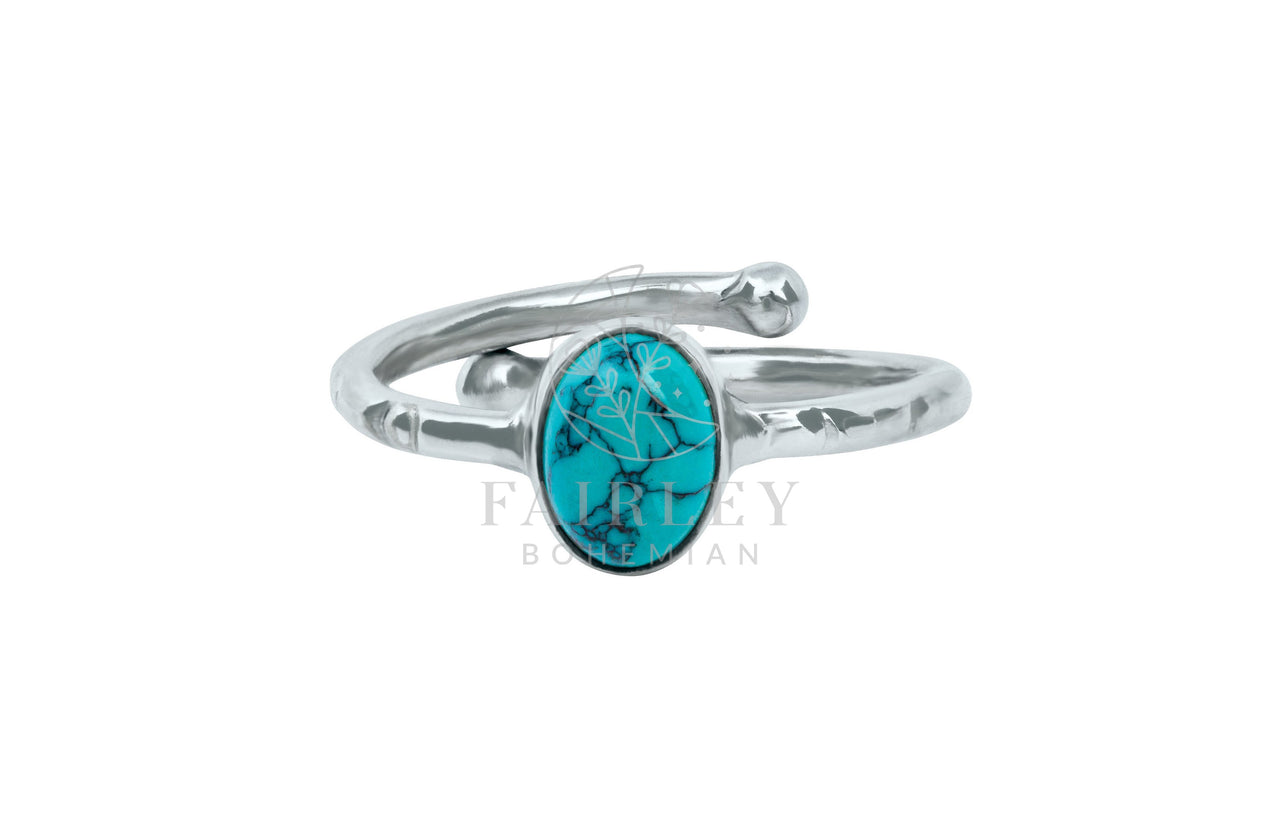 turquoise adjustable silver gemstone birthstone ring