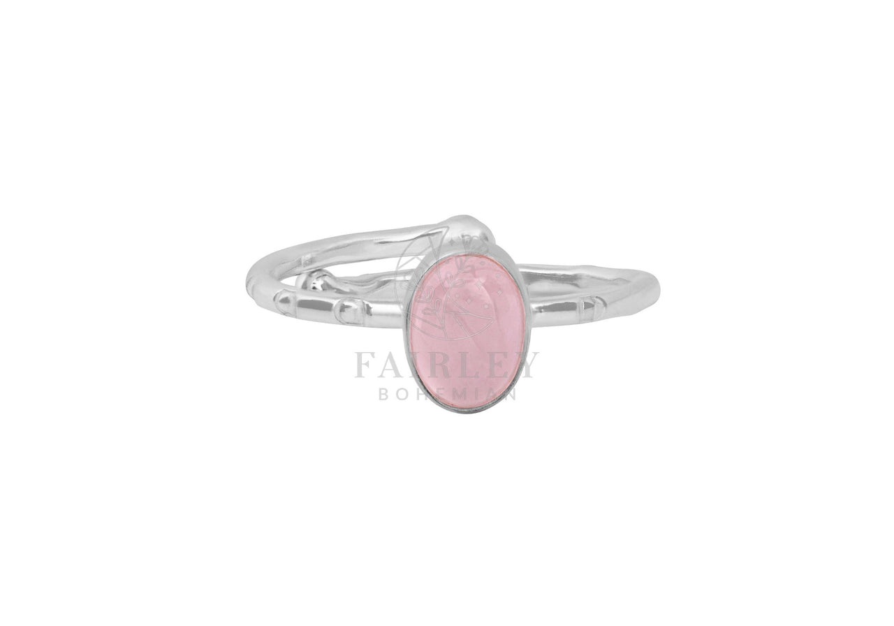 rose quartz adjustable silver gemstone birthstone ring