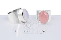 Thumbnail for moonstone june birthstone statement ring solid silver large gemstone rose quartz october birthstone