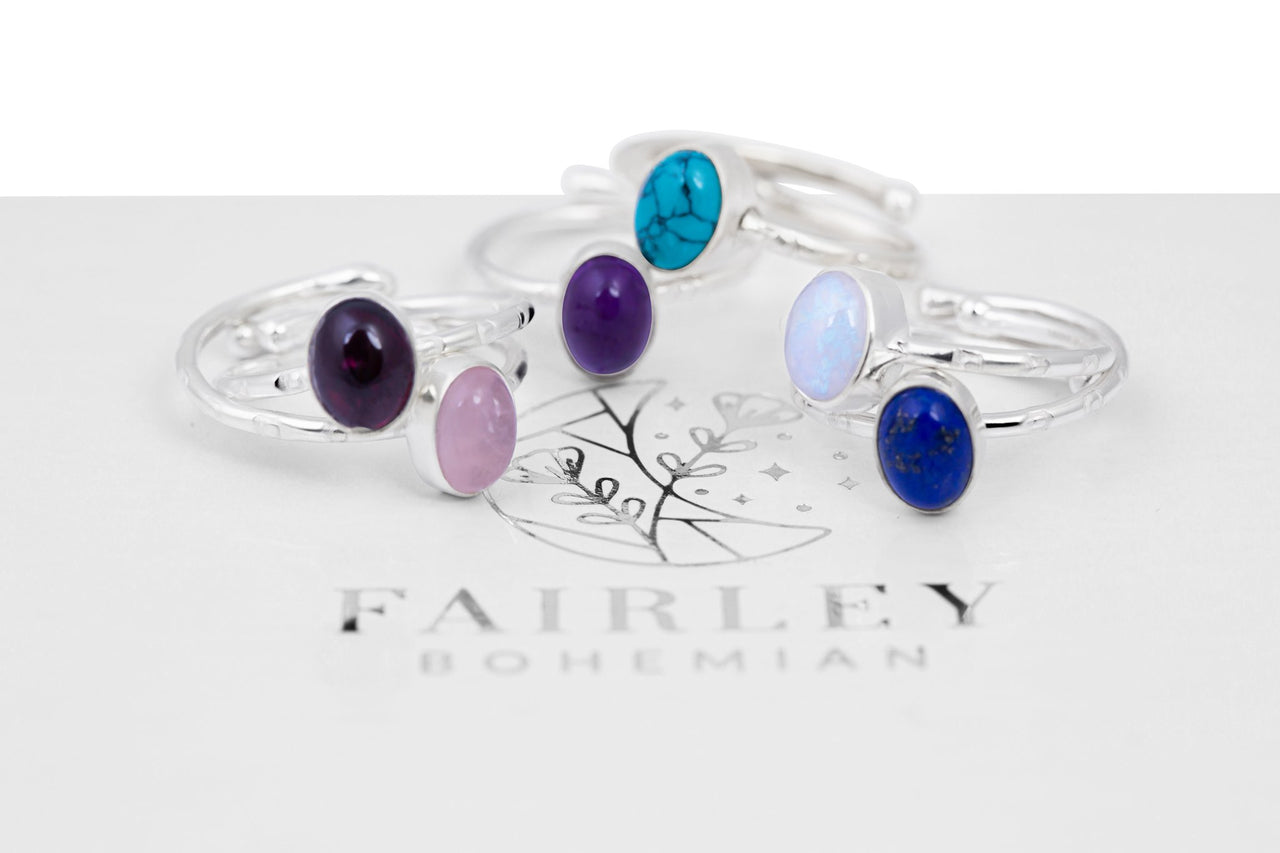 adjustable gemstone ring collection