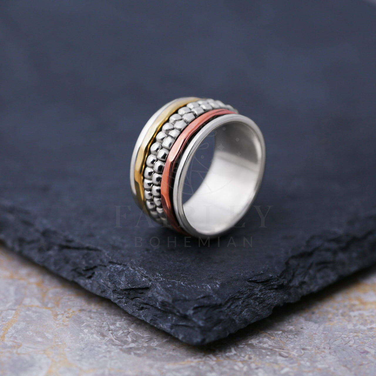 bohemian style spinner ring handmade solid sterling 925 silver