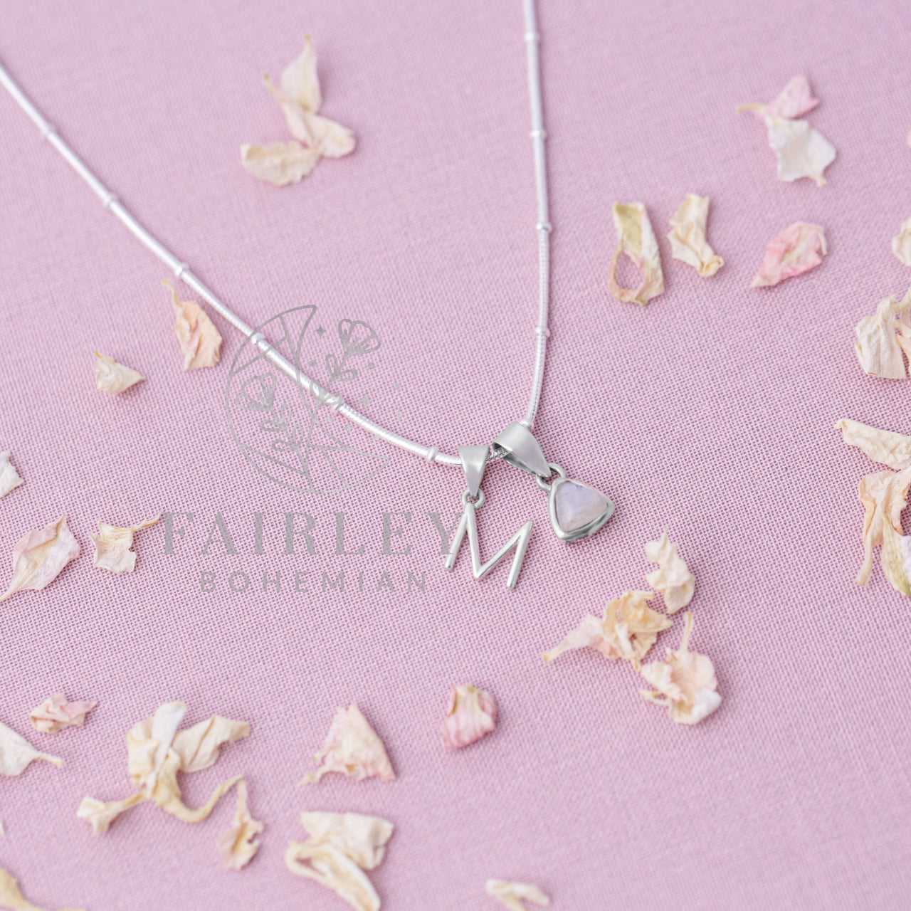 rose quartz birthstone personalised necklace initial valentines day october