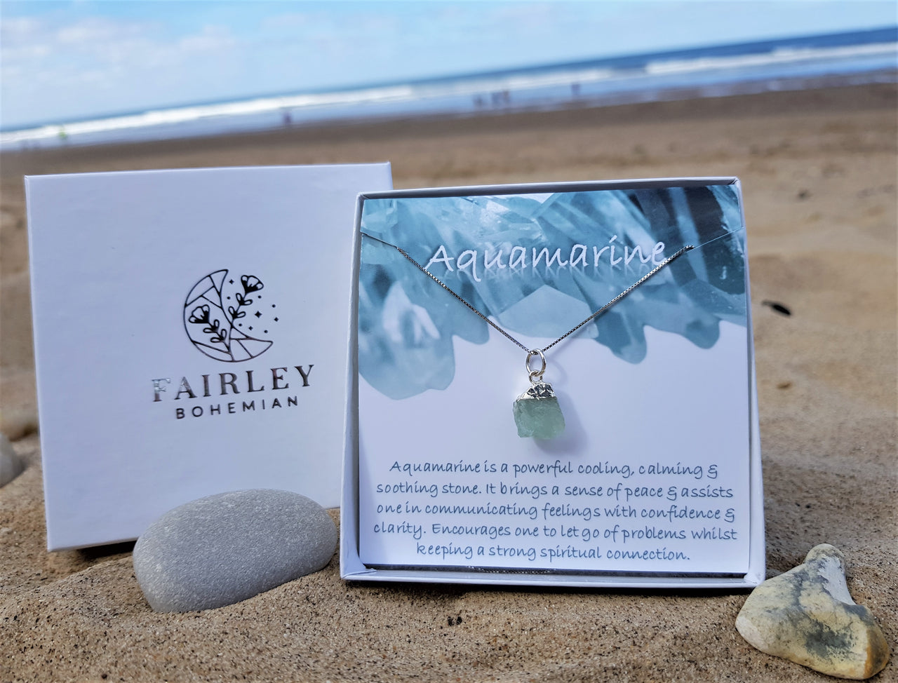 raw gemstone birthstone personalised necklace gift aquamarine march