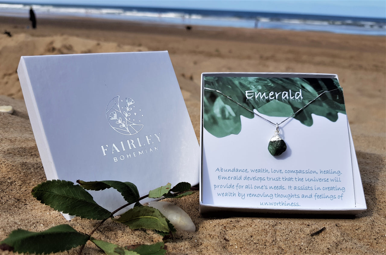 raw gemstone birthstone personalised necklace gift emerald may