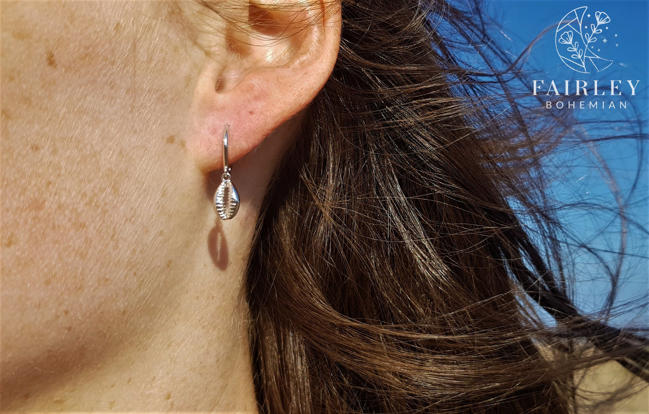 ocean shell earrings huggie hoops