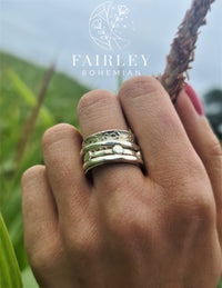 Thumbnail for bohemian spinner ring anxiety fidget worry ring in solid sterling silver on hand model jungle