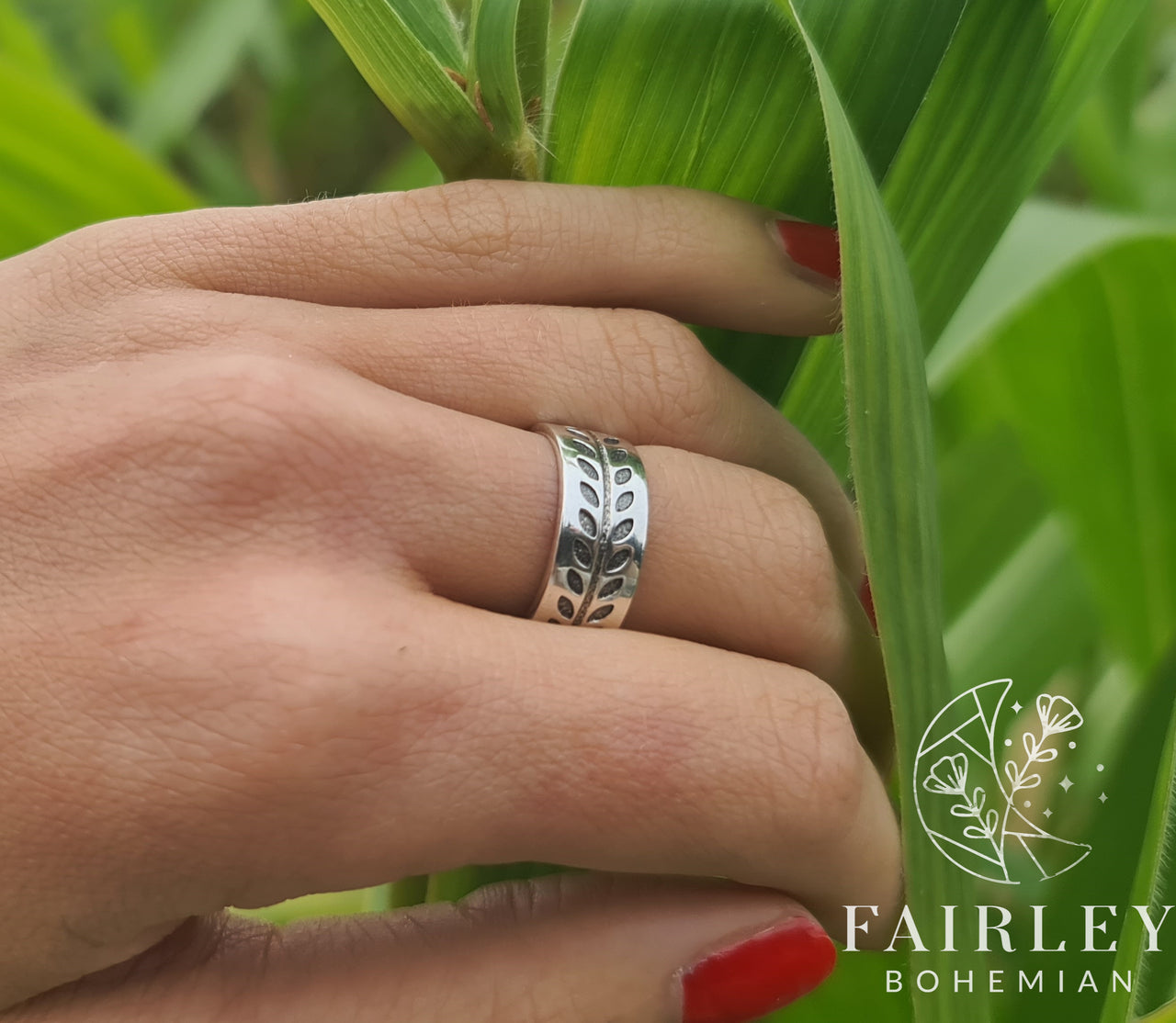 adjustable solid silver unisex ring handmade boho ring leaf autumnal design boho chic style