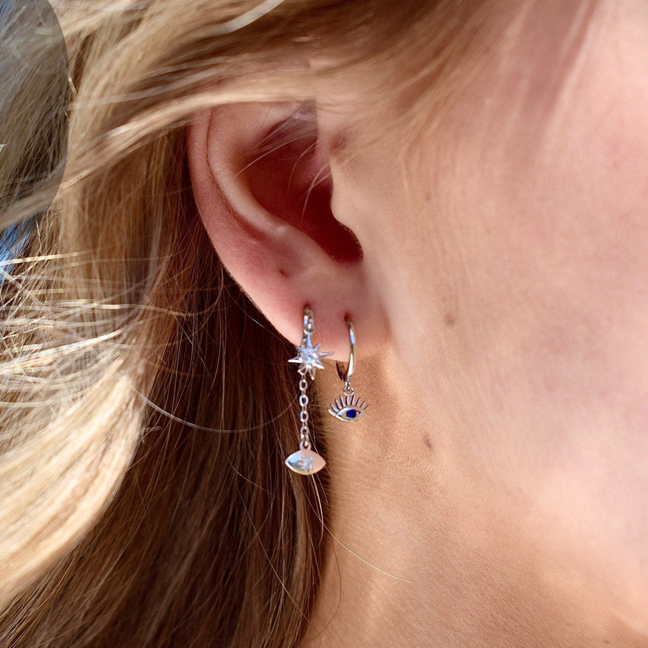 two pairs bohemian silver earrings huggie hoops
