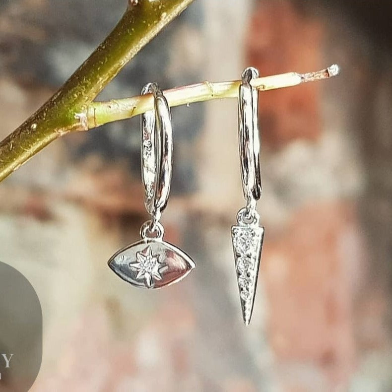 two pairs solid silver bohemian huggie hoop earrings stylish gift set
