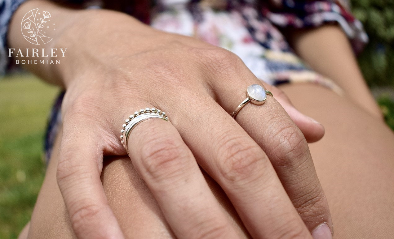 moonstone silver adjustable gemstone ring